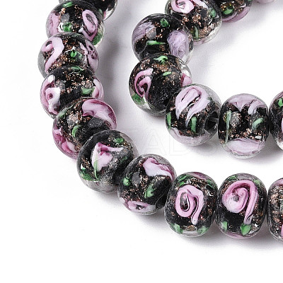 Handmade Lampwork Inner Flower Rondelle Beads Strands LAMP-T022-24A-1