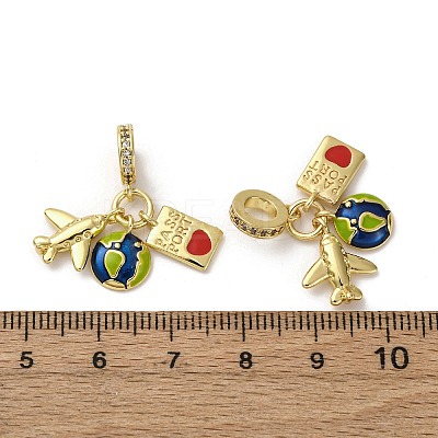Brass Micro Pave Clear Cubic Zirconia European Dangle Charms KK-F903-11G-1