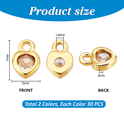 60Pcs 2 Colors Brass Micro Pave Cubic Zirconia Charms KK-PH0012-36-1