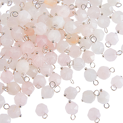 100Pcs Faceted Natural Rose Quartz Star Cut Round Charms G-HS0001-04-1
