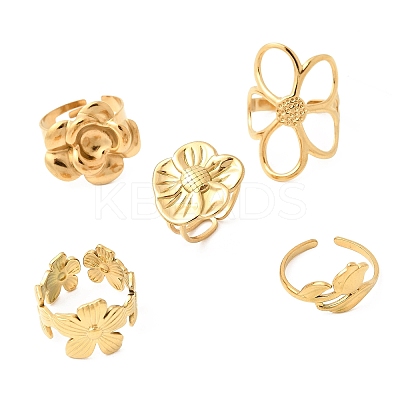 5Pcs 304 Stainless Steel Open Cuff Rings for Women RJEW-K313-11G-1