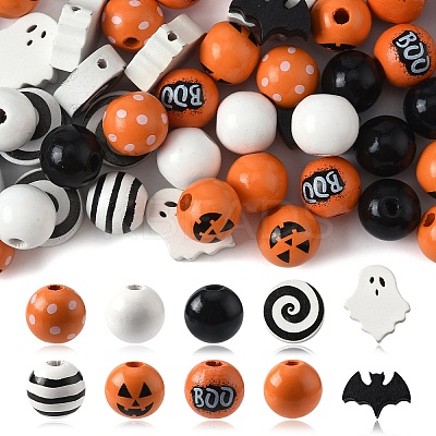 146Pcs 10 Styles Spray Painted Round Natural Schima Wood Beads WOOD-YW0001-54-1