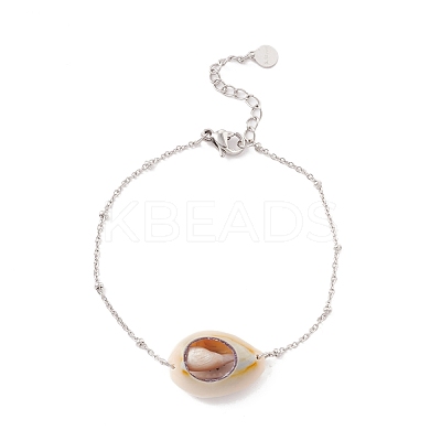 Natural Cowrie Shell Link Bracelet with Satellite Chain for Women STAS-P302-12P-1