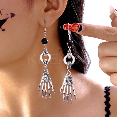 Halloween Alloy Skull Dangle Earrings EJEW-K316-01A-AS-1