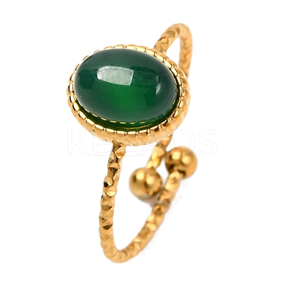 Oval Natural Dyed & Heated Green Onyx Agate Finger Rings RJEW-Q822-38G-01-1