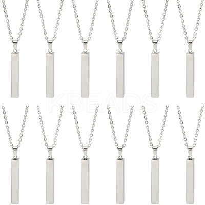12 Sets 201 Stainless Steel Rectangle Pendant Necklaces NJEW-SC0001-59-1
