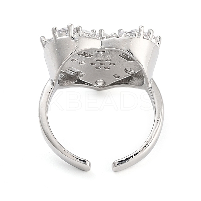 Rack Plating Brass Micro Pave Cubic Zirconia Heart Open Cuff Rings for Women RJEW-C080-05P-1