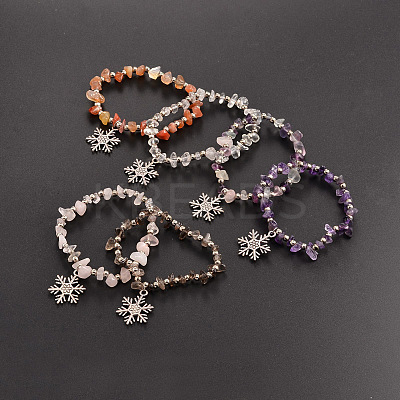 Natural Gemstone Beaded Stretch Kids Charm Bracelets BJEW-JB01827-1
