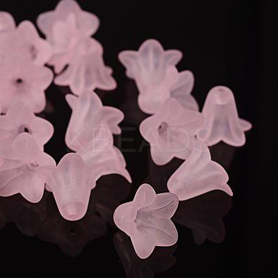 Pink Frosted Transparent Acrylic Flower Beads X-PLF018-02-1
