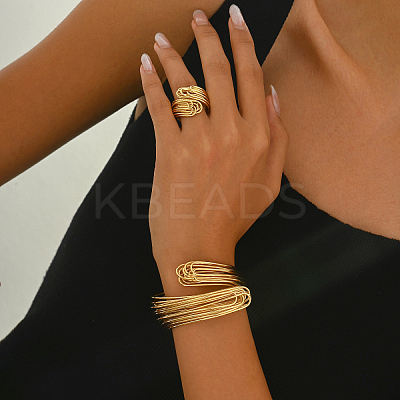Elegant Brass Multi-layer Cuff Bangles & Rings Sets for Banquets and Parties TV3814-1