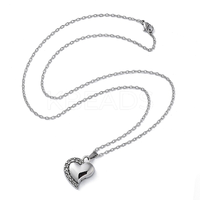 304 Stainless Steel Crystal Rhinestone Heart Urn Ashes Necklaces STAS-Z106-04P-1