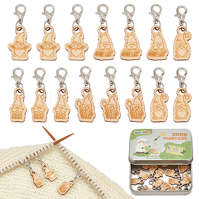 Wood Gnome Pendant Locking Stitch Markers HJEW-NB00119-1