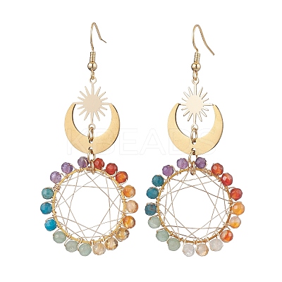 Chakra Natural Mixed Stones Copper Wire Wrapped Dangle Earrings EJEW-TA00503-1