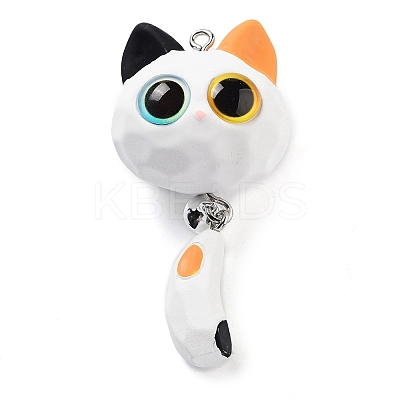 Opaque Resin Kitten Bell Big Pendants RESI-A032-01P-03-1