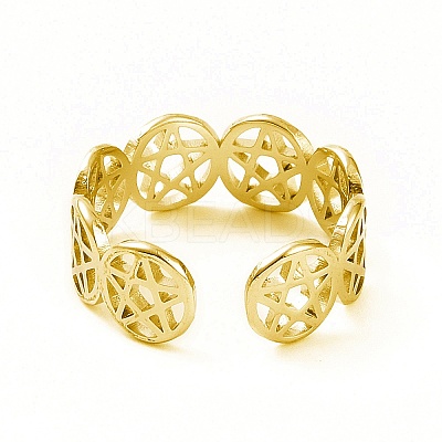 Ion Plating(IP) 304 Stainless Steel Star of David Open Cuff Ring for Women RJEW-C053-01G-1