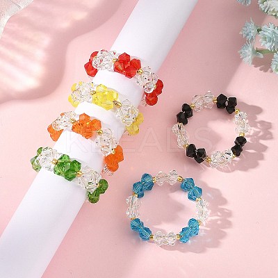 6Pcs 6 Colors Glass Bead Finger Rings RJEW-MZ00036-1