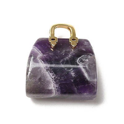 Natural Amethyst Brass Pendants KK-E274-01G-18-1