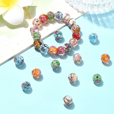 40Pcs 8 Colors Handmade Gold Sand Lampwork Beads LAMP-YW0001-22-1