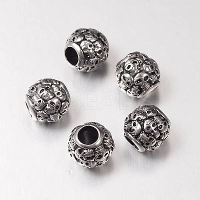 Retro Rondelle with Skull 304 Stainless Steel European Large Hole Beads OPDL-E005-17AS-1