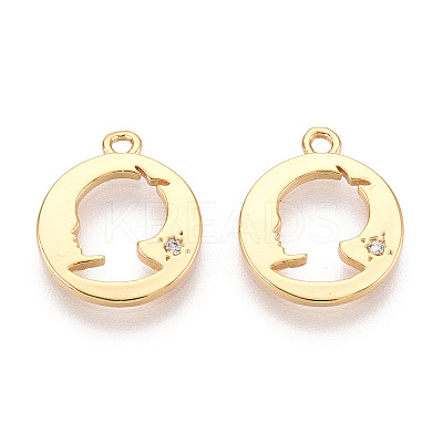 Brass Micro Pave Clear Cubic Zirconia Pendants KK-T078-09G-02-1