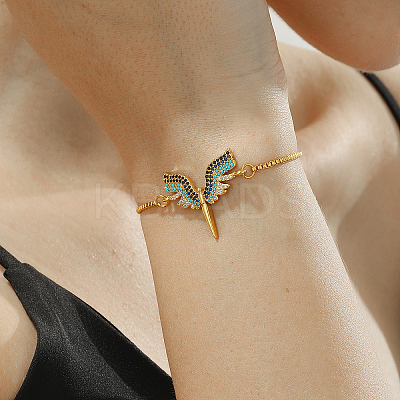 Brass Cubic Zirconia Goddess Wing Link Slider Bracelets for Women FS4700-1