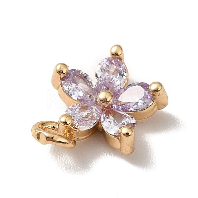 Brass Cubic Zirconia Flower Charms LS-KK-O141-01G-05-1