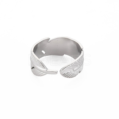 Non-Tarnish 304 Stainless Steel Leaf Wrap Open Cuff Ring for Women RJEW-S405-213P-1