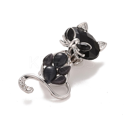 Rhinestone Cat Badge JEWB-E013-08P-1