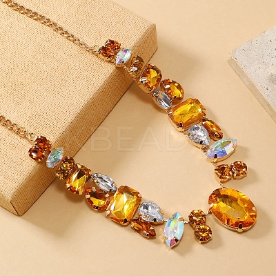 European Vintage Style Alloy Rhinestone Geometric Oval Bib Necklaces for Women FX7886-5-1