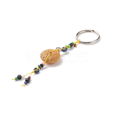 Flat Round Natural Lava Rock Beads Keychain KEYC-O011-08-1