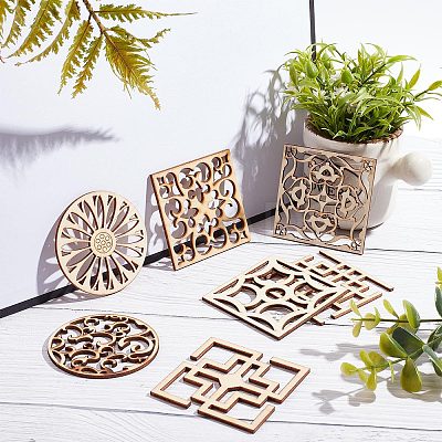 14Pcs 7 Style Laser Cut Wooden Wall Sculpture WOOD-GF0001-76-1