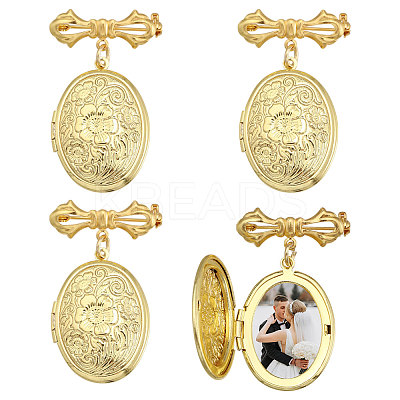 4Pcs Brass Locket Pendant Brooch for Wedding Photo JEWB-CA00012-1