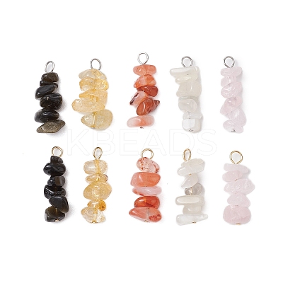 10Pcs 5 Colors 12 Constellation Natural Citrine & Golden Sheen Obsidian & Rose Quartz & South Red Agate & White Moonstone Pendants PALLOY-JF02839-10-1