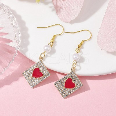 Alloy Crystal Rhinestone Rectangle with Heart Dangle Earrings EJEW-JE05491-02-1