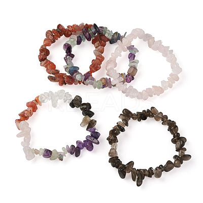 5Pcs 5 Style Natural Mixed Stone Chip Beads Stretch Bracelets for Women BJEW-FW0001-03-1