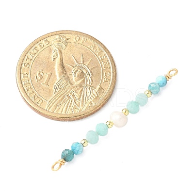 Faceted Round Natural Amazonite & Apatite & Potato Natural Cultured Freshwater Pearl Beaded Connector Charms PALLOY-JF03531-05-1