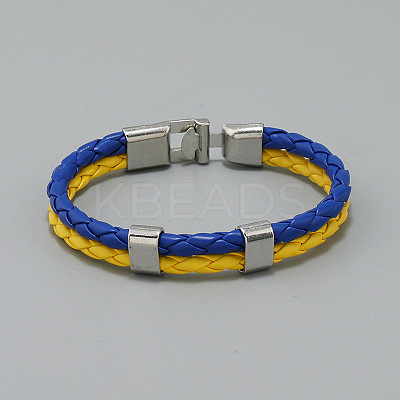 Flag Color Imitation Leather Double Line Cord Bracelet with Alloy Clasp GUQI-PW0001-088-1