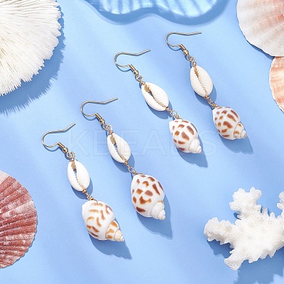 304 Stainless Steel Shell Shape with Tortoise & Starfish Dangle Earrings EJEW-JE06265-04-1