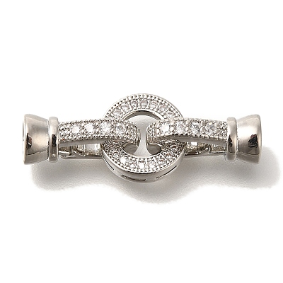 Brass Micro Pave Clear Cubic Zirconia Fold Over Clasps KK-K389-124P-1