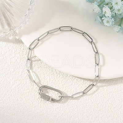 304 Stainless Steel Paperclip Chains Bracelets with Screw Carabiner Lock for Women BJEW-JB14206-1