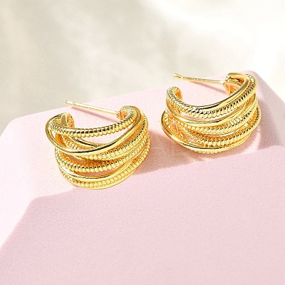 Multilayer C-Shaped Brass Stud Earrings EJEW-R018-03G-1