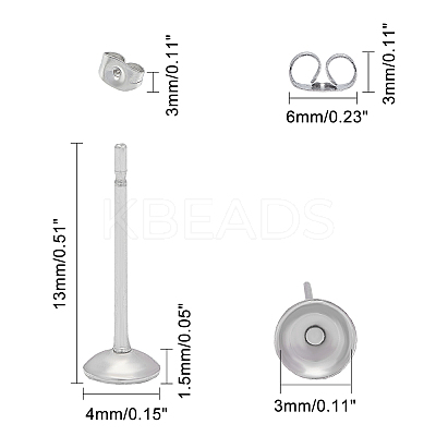 304 Stainless Steel Stud Earrings Findings STAS-UN0006-18P-1