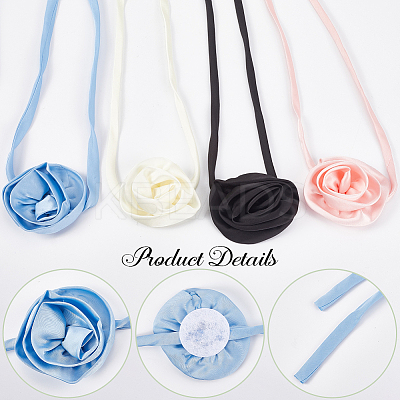 4Pcs 4 Colors 3D Rose Satin Fabric Wrap Choker Necklaces for Women NJEW-CY0001-02-1