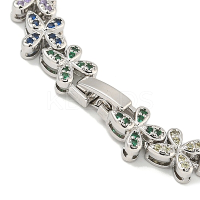 Rack Plating Brass Pave Cubic Zirconia Butterfly Link Bracelets for Women BJEW-B110-05P-1