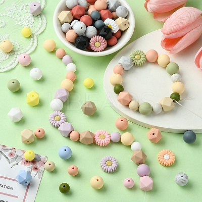48Pcs 14 Styles Food Grade Eco-Friendly Silicone Focal Beads DIY-YW0008-83A-1