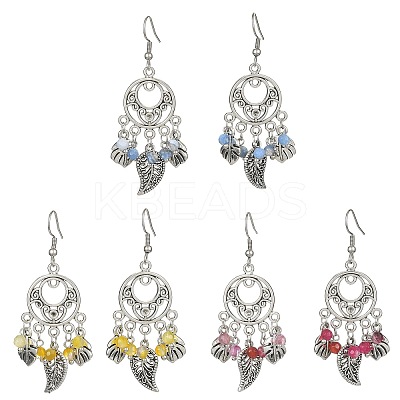 Dyed Natural Agate Beaded Tassel Earrings EJEW-JE05365-1