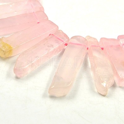 Irregular Strip Natural Rose Quartz Graduated Beads Strands G-P064-13-1