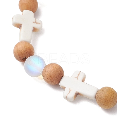 Natural Wood Round Beads Stretch Bracelets for Women BJEW-JB12590-1