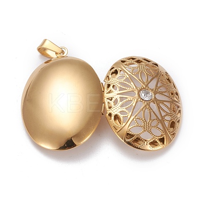 304 Stainless Steel Rhinestone Locket Pendants STAS-K197-10G-1