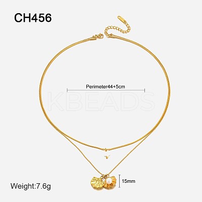 304 Stainless Steel & Natural Shell & Natural Freshwater Pearl Double Layer Necklaces FS-WG7985A-04-1